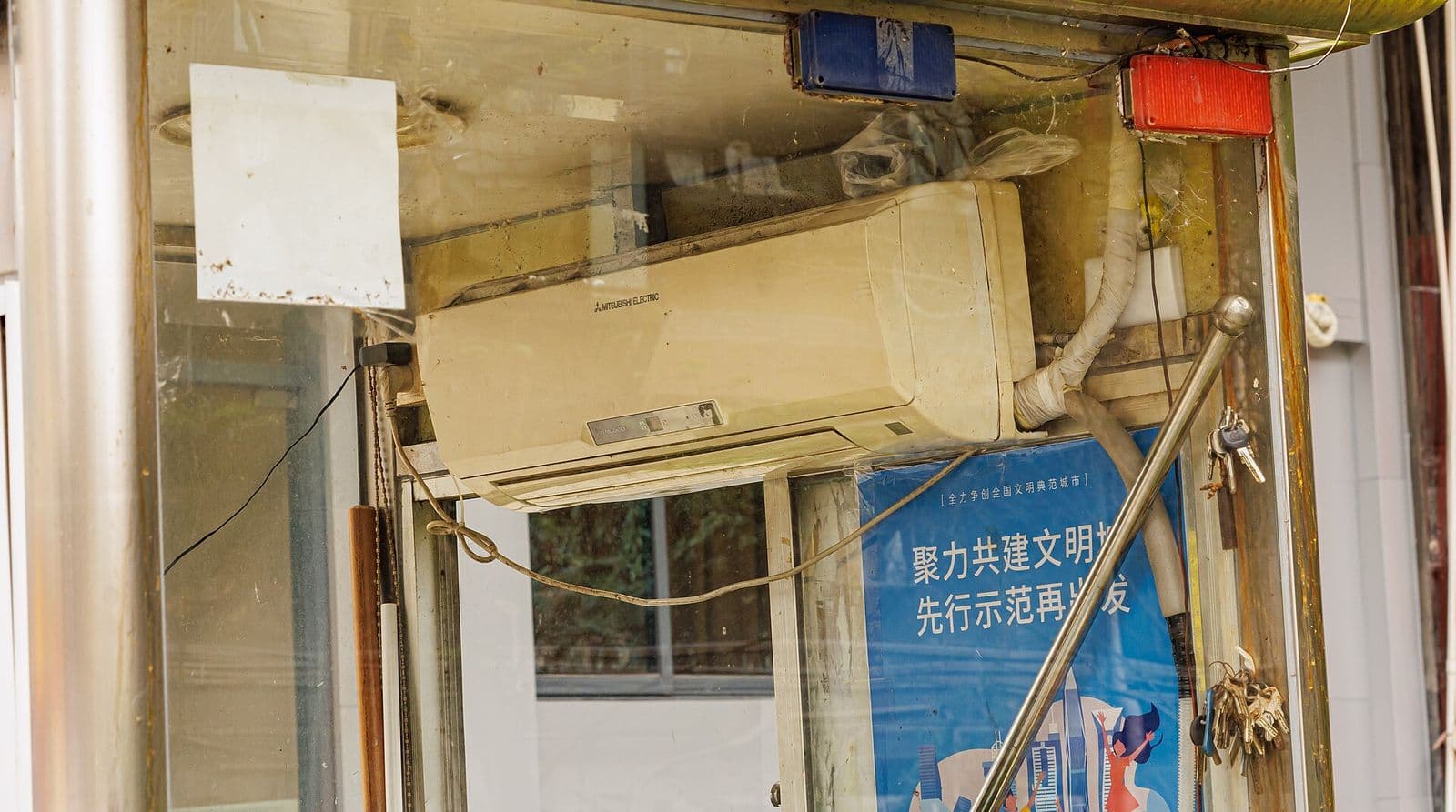 A ductless mini-split indoor unit mounted high on a wall